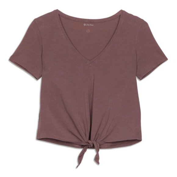 Lululemon Knot Gonna Fly SS V-neck PIMA COTTON active top Tee ANTIQUE Brown 6 S - Picture 6 of 12